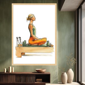 Frau meditiert auf Pilates Wenderin, Yoga Übung Leinwand, Wellness und Fitness Wand Kunst, Achtsamkeit Wohnkultur Leinwand Bild 3