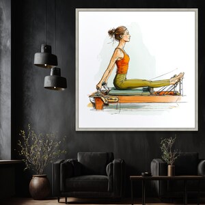 Woman Exercising on Pilates Reformer, Fitness Routine Canvas, Active Lifestyle Wall Art, Wellness Home Decor, Modern Health Illustration image 3