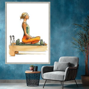 Frau meditiert auf Pilates Wenderin, Yoga Übung Leinwand, Wellness und Fitness Wand Kunst, Achtsamkeit Wohnkultur Leinwand Bild 10