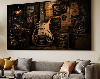 Vintage Rock Guitar Canvas, Music Wall Art, Blues and Soul Poster, Rock Roll Home Decor, Inspirational Music Quote Canvas, Retro Music Room