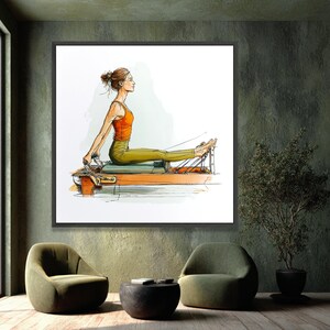 Woman Exercising on Pilates Reformer, Fitness Routine Canvas, Active Lifestyle Wall Art, Wellness Home Decor, Modern Health Illustration image 6