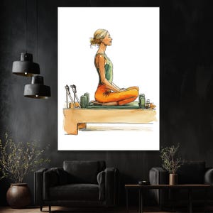 Frau meditiert auf Pilates Wenderin, Yoga Übung Leinwand, Wellness und Fitness Wand Kunst, Achtsamkeit Wohnkultur Leinwand Bild 6