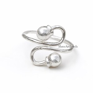 925 Sterling Silver Double Bell Ring, Adjustable Wrap Ring, Boho Statement Ring, Silver Ring, Minimalist Open Ring, Gift For Her