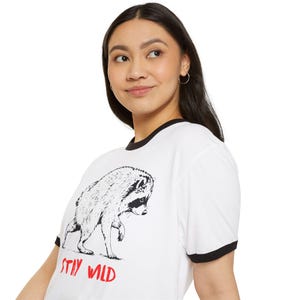 Jimothy Raccoon Ringer Tee, Stay Wild T-Shirt, Retro Baseball Style Shirt, Vintage Graphic Tee, Camping Hiking Nature Shirt Cottagecore Gift image 7