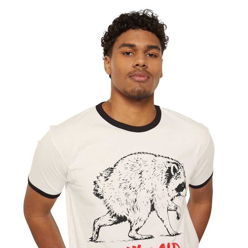 Jimothy Raccoon Ringer Tee, Stay Wild T-Shirt, Retro Baseball Style Shirt, Vintage Graphic Tee, Camping Hiking Nature Shirt Cottagecore Gift image 4
