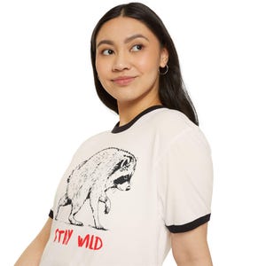 Jimothy Raccoon Ringer Tee, Stay Wild T-Shirt, Retro Baseball Style Shirt, Vintage Graphic Tee, Camping Hiking Nature Shirt Cottagecore Gift image 6