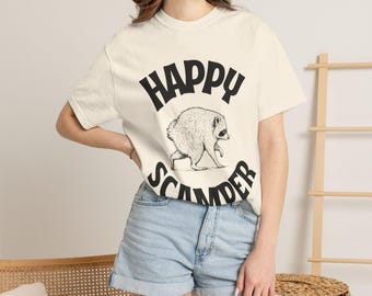 Happy Scamper Jimothy Raccoon T-Shirt | Vintage hiking camper design