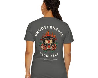 Ungovernable Daughters Panther Flame Graphic T-shirt | Retro Tattoo Style