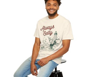 Always Salty lighthouse illustration T-Shirt | nautical coastal seaside