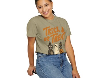 Halloween Raccoon Trick or Treat Shirt, Spooky Animal Graphic Tee