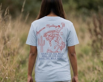 Mustang Horse T-Shirt, Western Cactus Graphic Tee, Save the Wild Horses Shirt, Vintage Cowgirl Boho Southwestern Top, Rodeo Ranch Gift