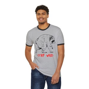 Jimothy Raccoon Ringer Tee, Stay Wild T-Shirt, Retro Baseball Style Shirt, Vintage Graphic Tee, Camping Hiking Nature Shirt Cottagecore Gift image 9