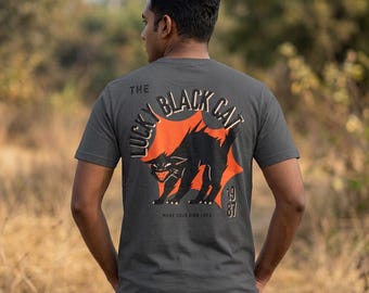 Lucky Black Cat T-Shirt, Vintage Halloween Graphic Tee, Retro 90s Style Shirt, Spooky Season Gift, Vintage Cat Lover Halloween Top