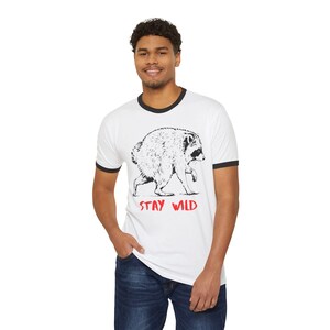 Jimothy Raccoon Ringer Tee, Stay Wild T-Shirt, Retro Baseball Style Shirt, Vintage Graphic Tee, Camping Hiking Nature Shirt Cottagecore Gift image 11