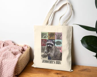 Jimothy Raccoon Collage Tote Bag | Jimothy's Era Canvas Tote