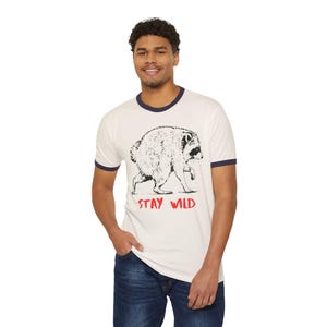Jimothy Raccoon Ringer Tee, Stay Wild T-Shirt, Retro Baseball Style Shirt, Vintage Graphic Tee, Camping Hiking Nature Shirt Cottagecore Gift image 8