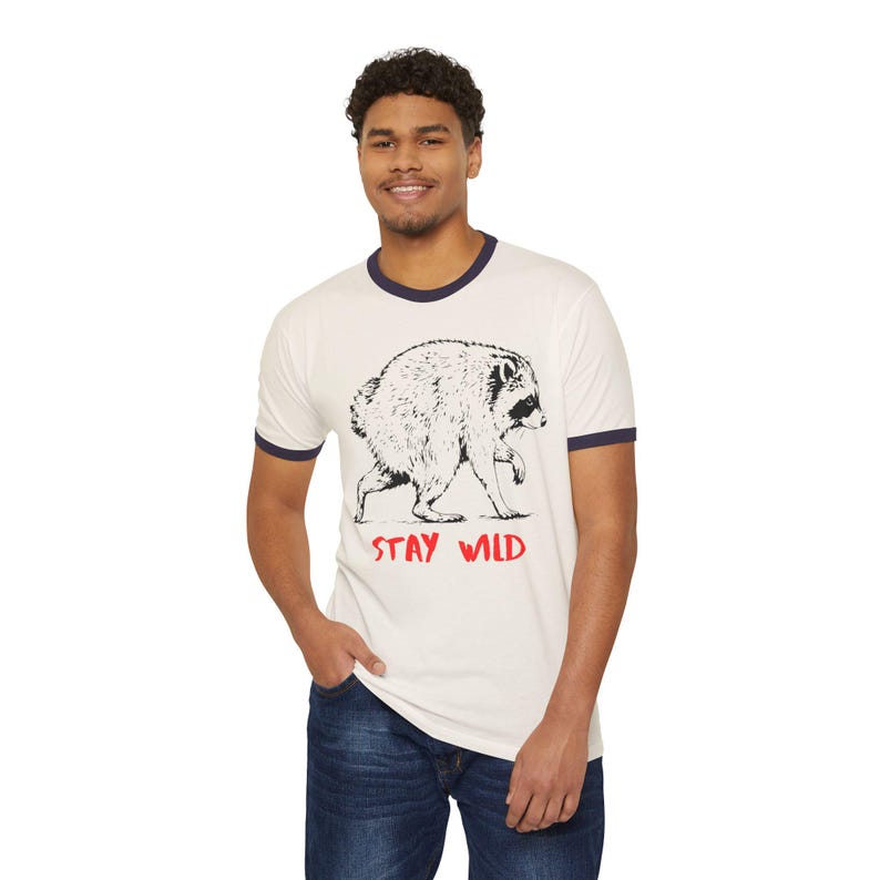 Jimothy Raccoon Ringer Tee, Stay Wild T-Shirt, Retro Baseball Style Shirt, Vintage Graphic Tee, Camping Hiking Nature Shirt Cottagecore Gift image 8