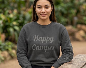 Puff  Print Happy Camper Crewneck sweatshirt | Camping | Outdoor cozy pullover