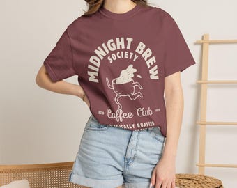 Funny Coffee T-Shirt, Midnight Brew Coffee Club Shirt, Vintage Coffee Lover Gift, Cozy Caffeine Tee