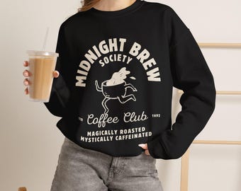 Midnight Brew Coffee Club Sweatshirt, Vintage Hare Illustration, Cozy Crewneck