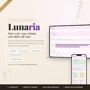 Period Tracker App | Fertility & Cycle Planner | Mood Wellness Nutrition | Offline HTML | Lunaria
