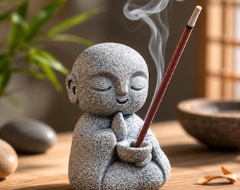 Porta incenso a forma di monaco Jizo, decorazione zen giapponese, statuetta di Buddha, complemento d'arredo per sala da tè, ornamento per la casa, elemento decorativo che infonde tranquillità, regalo per l'inaugurazione della casa.
