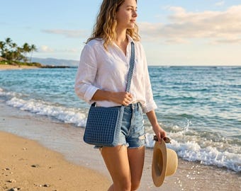 Textured Crochet Crossbody Bag Pattern, Waffle Stitch Purse PDF