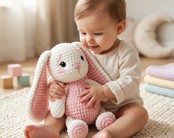 Crochet Bunny Amigurumi Pattern PDF, Long Ear Plush Rabbit Toy Tutorial
