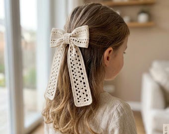 Long Tail Crochet Bow Pattern, Elegant Hair Clip Accessory, Beginner Lattice Design (PDF Download)