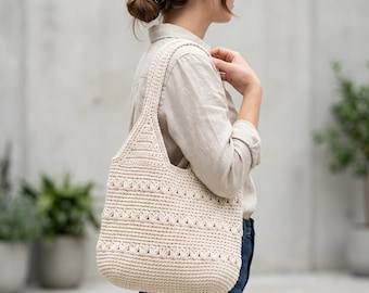 Structured Crochet Shoulder Tote Bag Pattern, Oval Base PDF Tutorial (Digital Download)