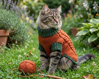 Crochet Pet Sweater Pattern, Cable Knit Cat Dog Jumper, Cozy Textured Turtleneck (PDF)
