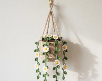 Crochet Hanging Planter Pattern, Daisy Flower Pot Amigurumi Design (PDF)