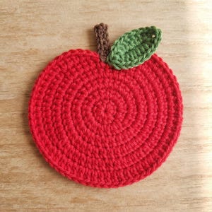 Crochet Apple Coaster Pattern, Beginner Friendly PDF, Kitchen Drink Coaster