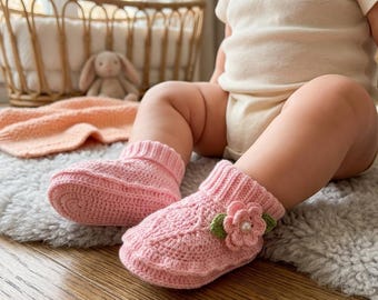 Crochet Baby Booties Pattern PDF, Fold Over Cuff Booties, Infant Shoes Tutorial, Cuffed Baby Booties Crochet Pattern PDF, Baby Shoes
