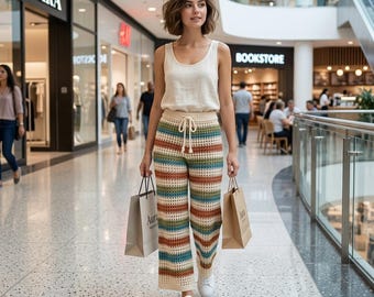 Modello PDF per pantaloni palazzo all'uncinetto, modello PDF per pantaloni estivi in rete, guida al download immediato, modello PDF per pantaloni a gamba larga all'uncinetto