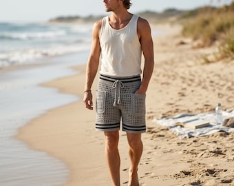 Mesh Crochet Shorts Pattern, Side Pocket Shorts PDF, Summer Crochet Clothing Pattern, Drawstring Waist Shorts Download