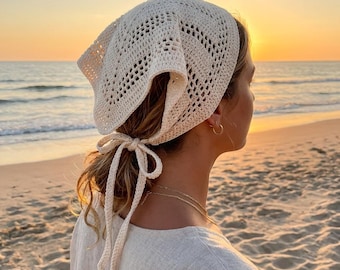 Crochet Triangle Bandana Pattern, Beginner Eyelet Head Wrap (PDF Download)