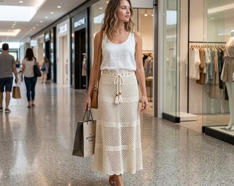 Crochet Maxi Mesh Skirt Pattern, Boho Skirt Crochet, Tiered Lace Skirt Pattern, Summer Beachwear Crochet Design, Boho Crochet Skirt Pattern