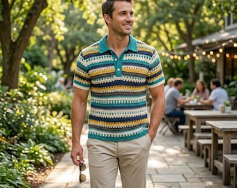 Men's Crochet Short Sleeve Collared Shirt Pattern (PDF)