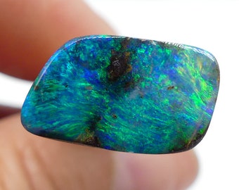 Australian Opal, Natural Boulder Opal Cabochon, Large Solid, Green, Blue, Freeform 16x9x3.5mm, 4ct 11185