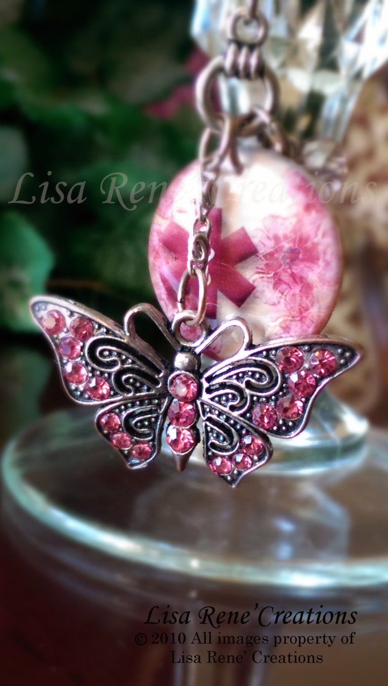 002 Butterfly Kisses Medical Id Charm Necklace