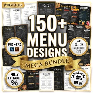 Plus de 150 modèles de menus de restaurant, café, PSD, EPS (téléchargement instantané)