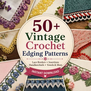 Pacchetto PDF con oltre 50 modelli vintage per bordi all'uncinetto / Bordi in pizzo, inserti, fazzoletti, federe e decorazioni per asciugamani