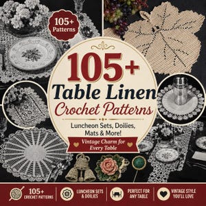 Über 105 Vintage-Häkelmuster für Tischwäsche (PDF), Tischsets, Platzdeckchen, Tischdekoration, Sofort-Download