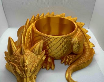 Maceta con forma de dragón / Decoración fantástica de PLA dorado impresa en 3D, cuenco para suculentas
