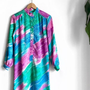 Vintage Shimmery Rainbow Dress / Mod Colorful Tunic Dress / Colorful Midi Dress image 1