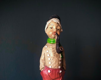 Dutch Boy with Pipe / Vintage Resin Figurine / Hand Carved Scandinavian Boy / Nijmegen Holland