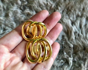 Vintage Gold Statement Earrings / 80s Clip On Earrings / Bold Jewelry