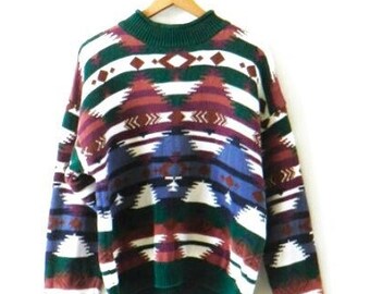 Vintage Tribal Boho Sweater / Cozy Aztec Southwestern Sweater / Boho Festival Sweater / Unisex Tribal Jumper