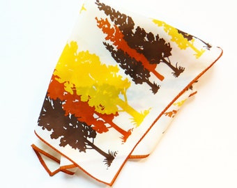 Forest in the Trees Scarf / Vintage Colorful Square Scarf / Tall Trees Vintage Scarf